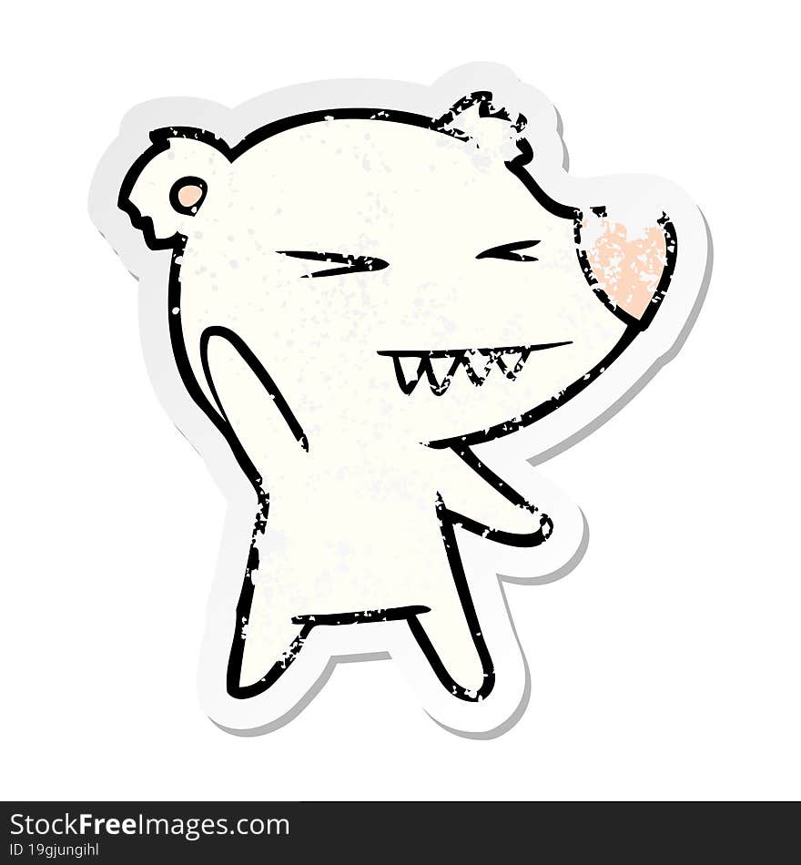 distressed sticker of a angry polar bear cartoon