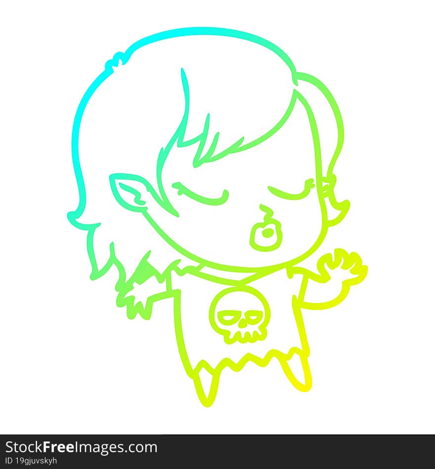 cold gradient line drawing cute cartoon vampire girl