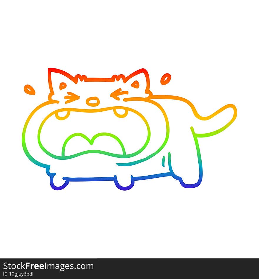 rainbow gradient line drawing of a cartoon crying cat