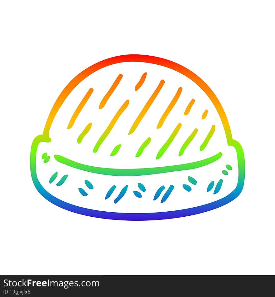 rainbow gradient line drawing of a cartoon winter hats