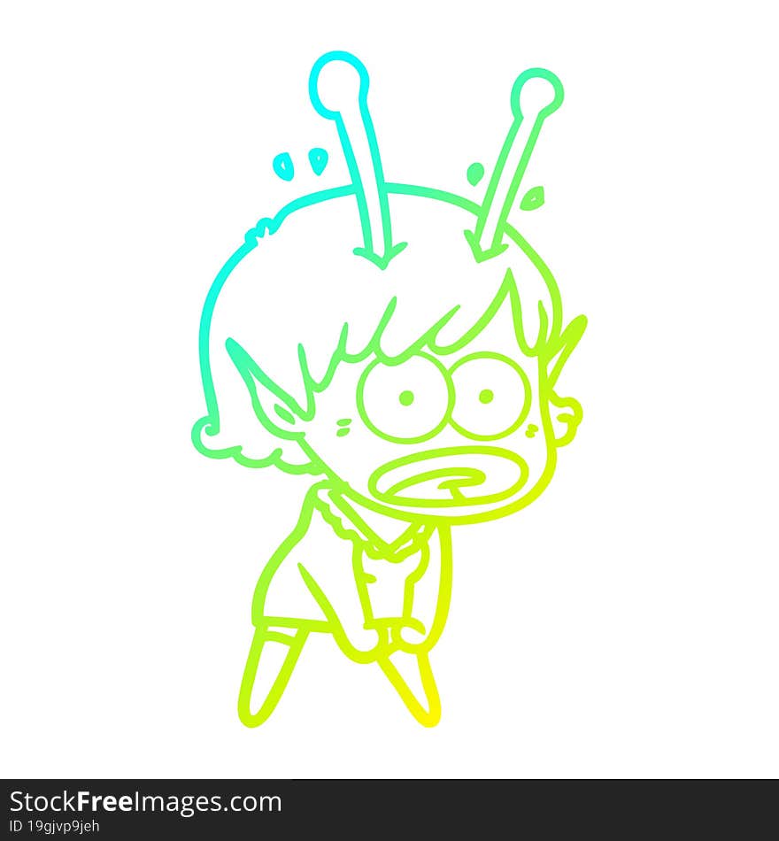 cold gradient line drawing cartoon shocked alien girl