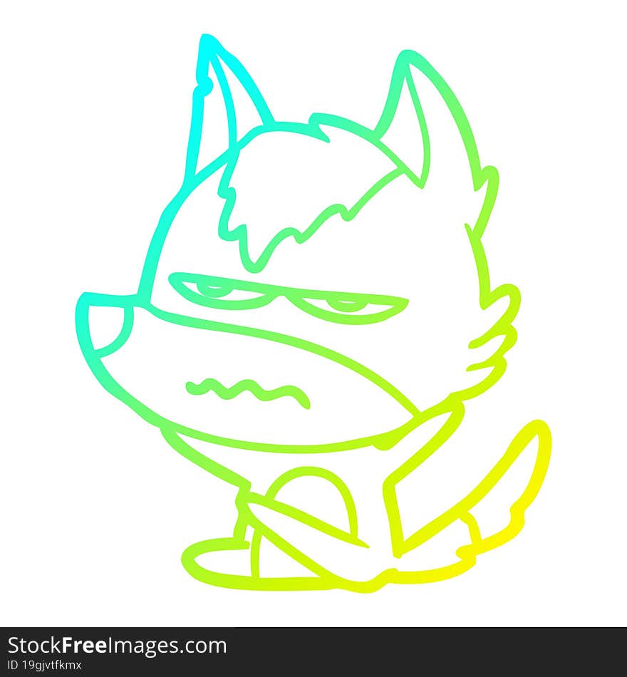 cold gradient line drawing cartoon annoyed wolf