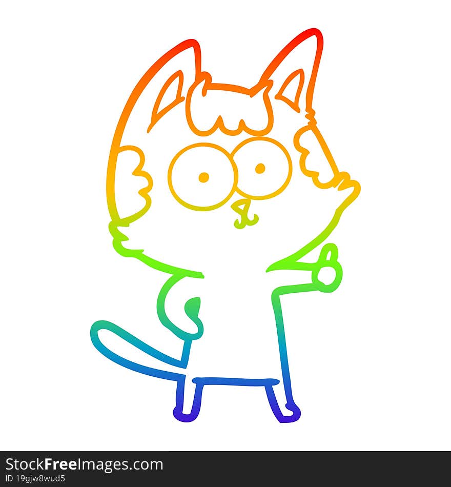 rainbow gradient line drawing of a happy cartoon cat