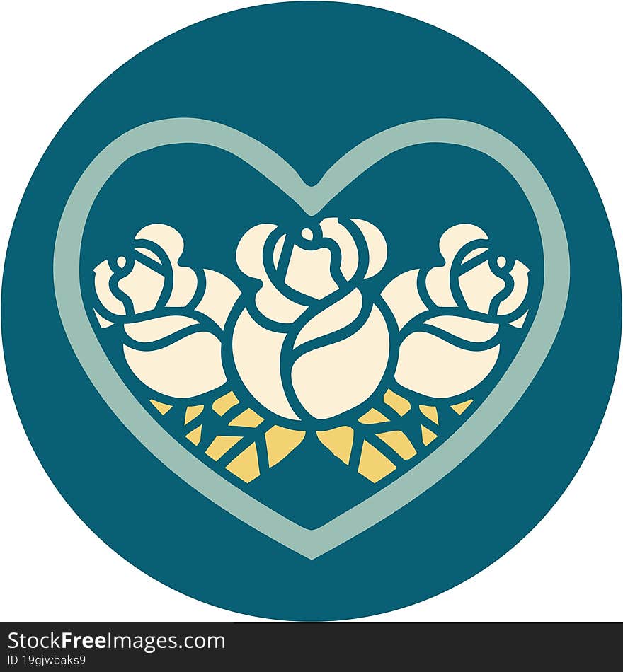 iconic tattoo style image of a heart and flowers. iconic tattoo style image of a heart and flowers