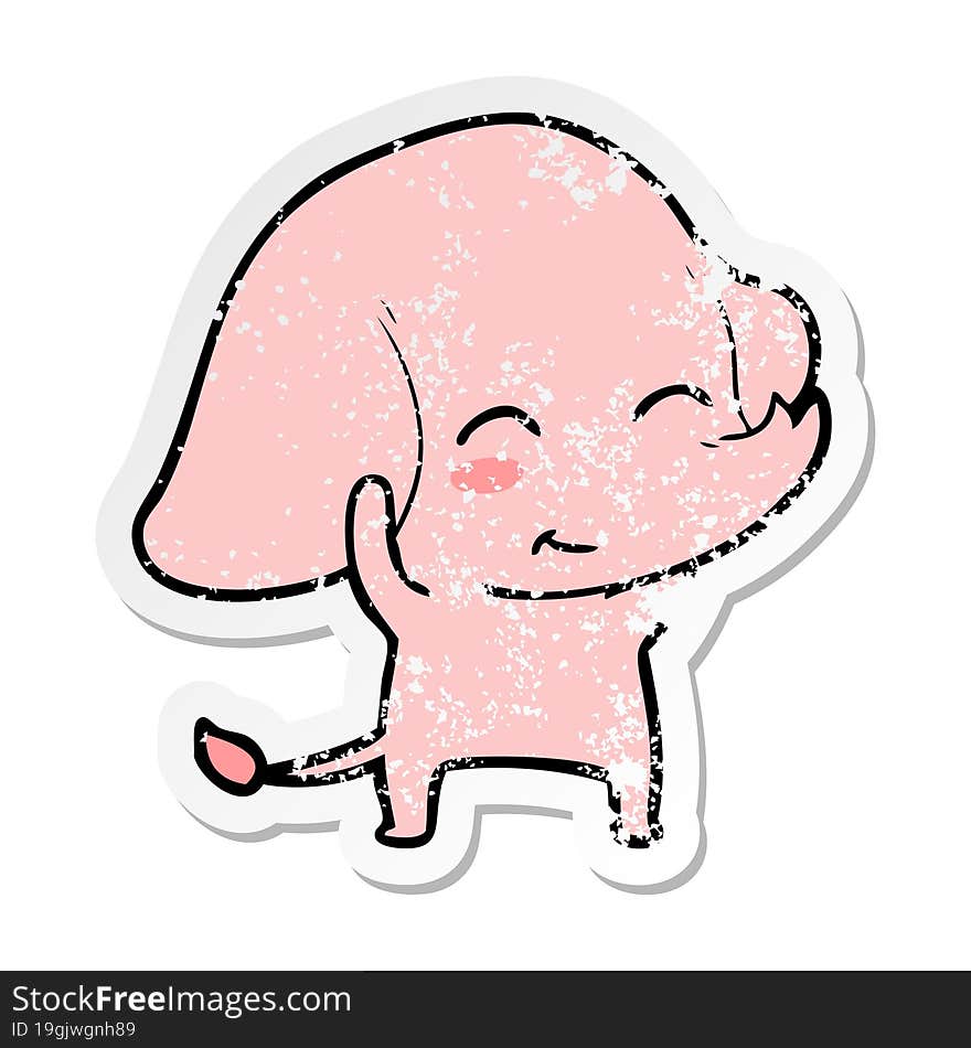 Distressed Sticker Of A Cute Cartoon Elephant