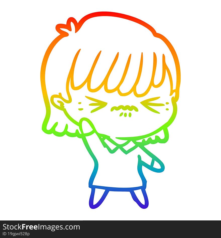 rainbow gradient line drawing annoyed cartoon girl