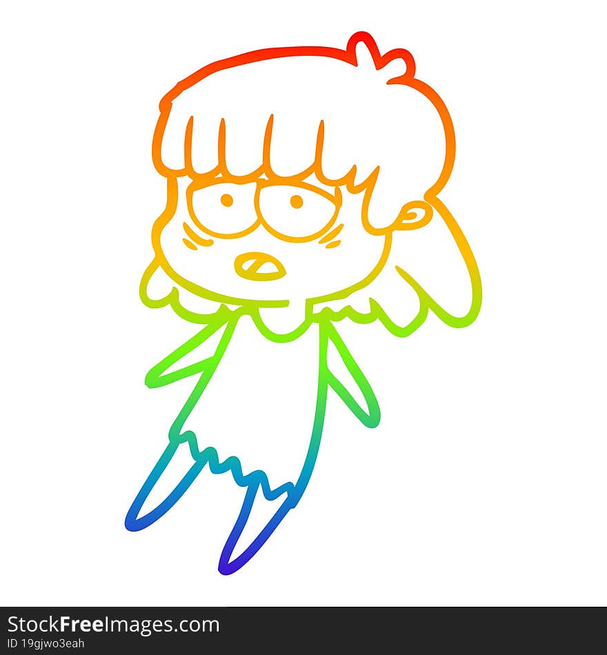 Rainbow Gradient Line Drawing Cartoon Tired Woman