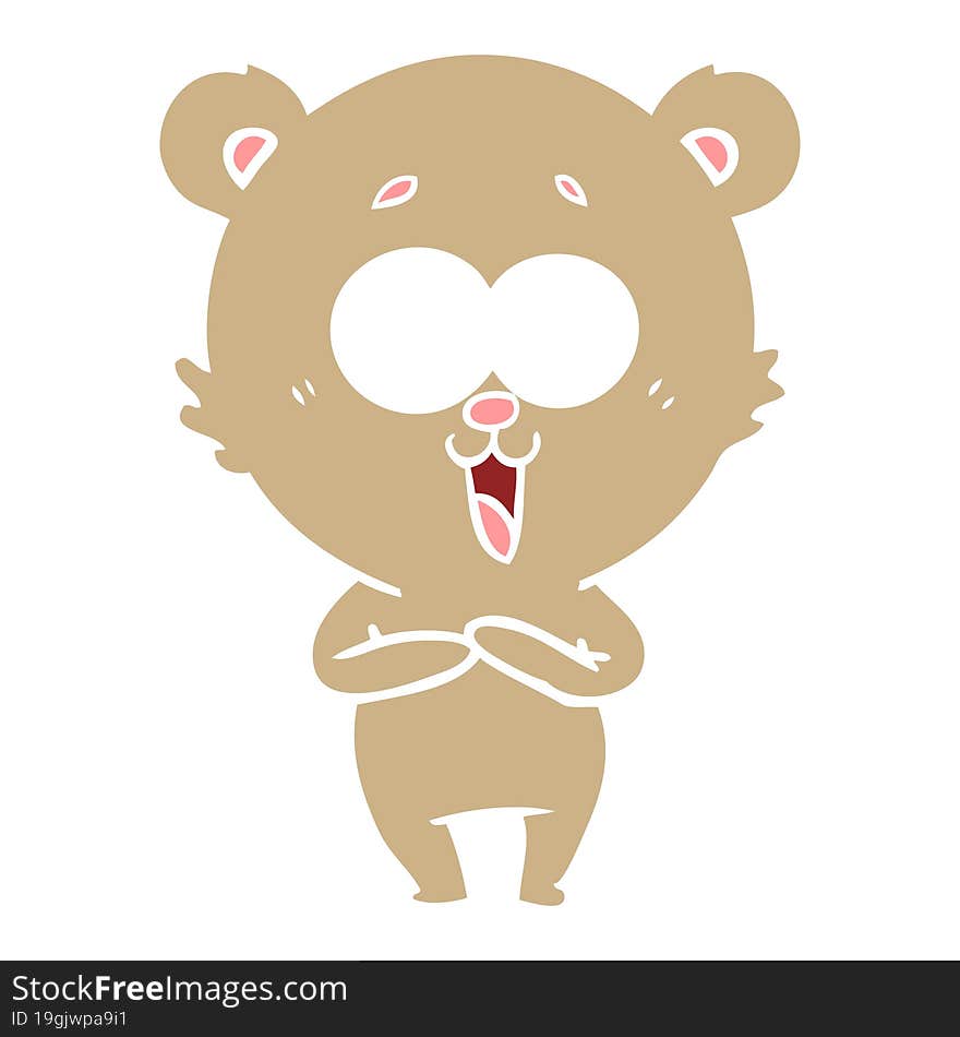 laughing teddy  bear flat color style cartoon