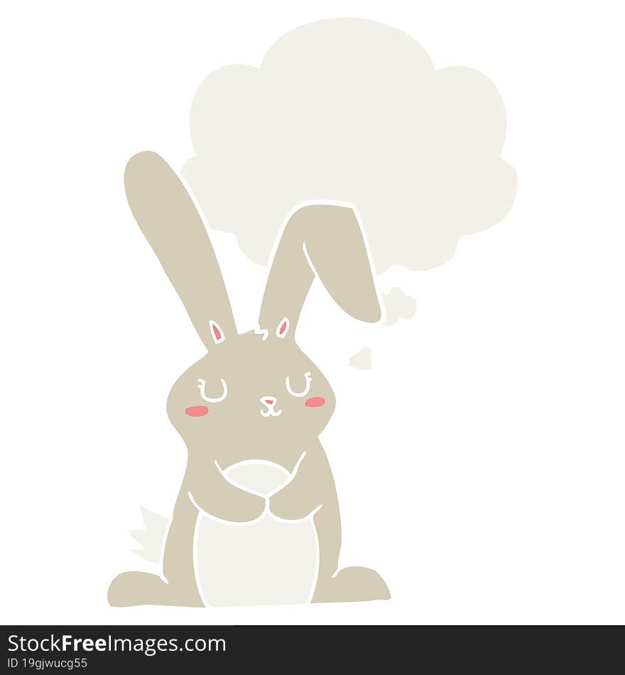 cartoon rabbit with thought bubble in retro style