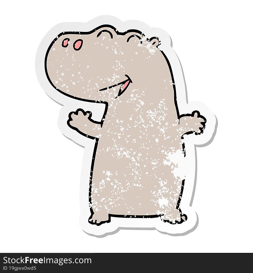 distressed sticker of a cartoon hippopotamus