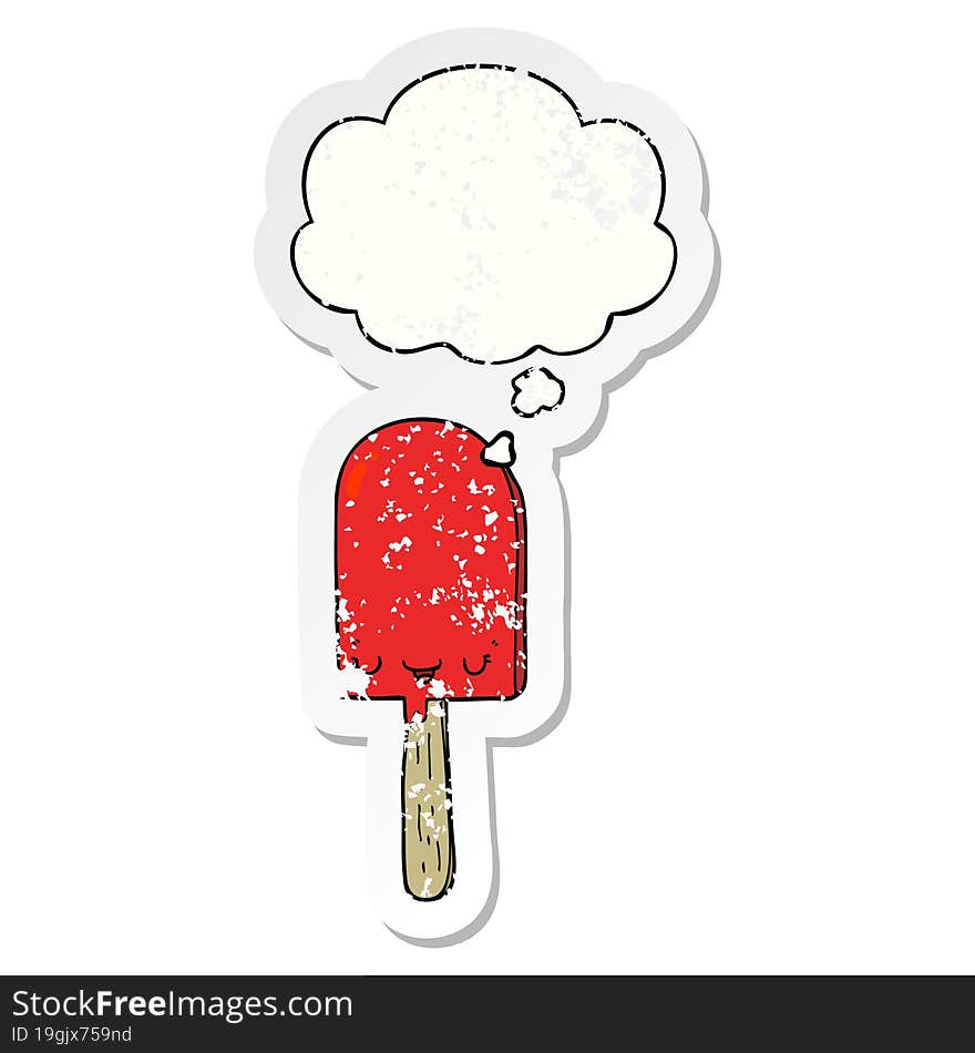 Cartoon Ice Lolly And Thought Bubble As A Distressed Worn Sticker