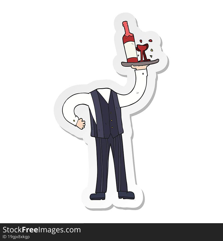 sticker of a cartoon headless waiter