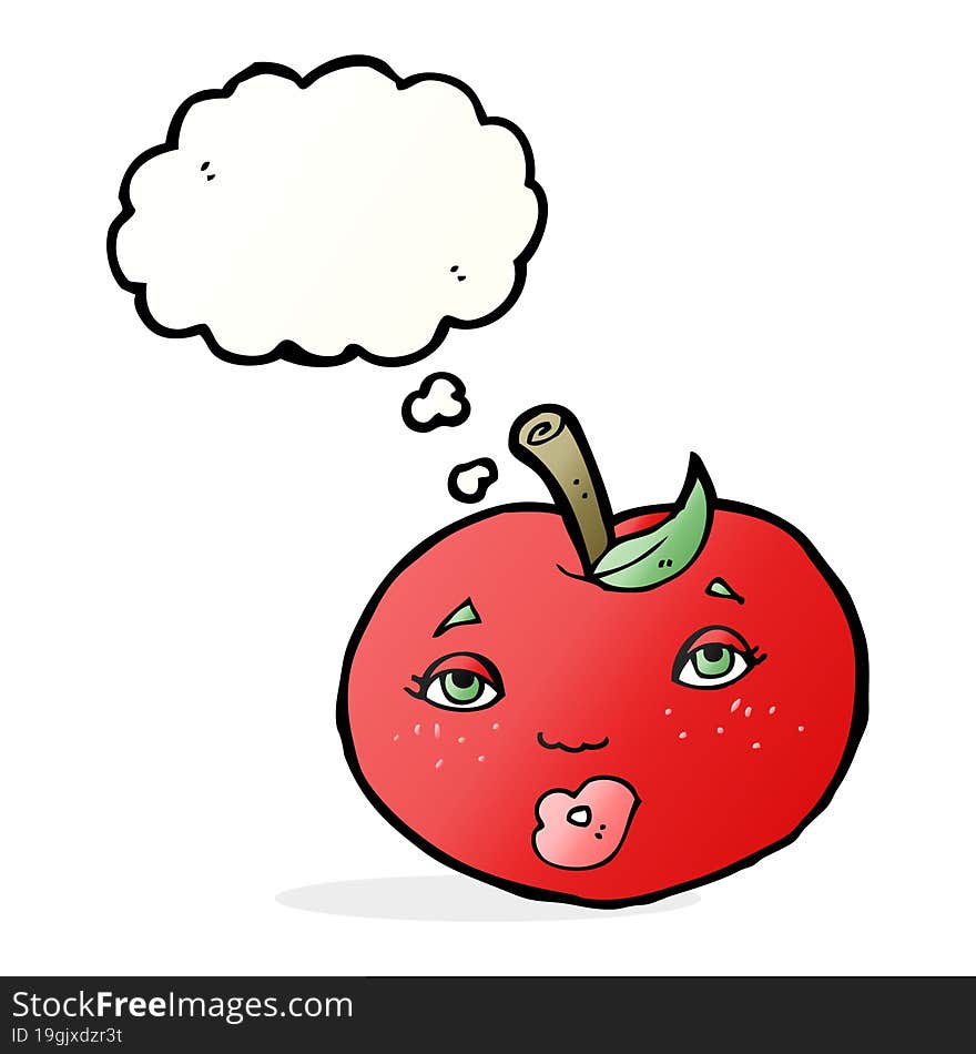 cartoon apple with face with thought bubble