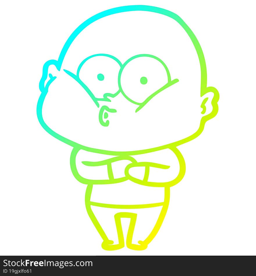 cold gradient line drawing of a cartoon bald man staring