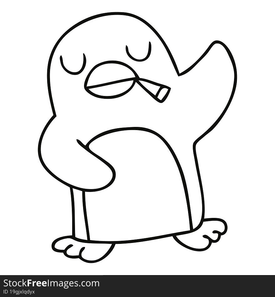 quirky line drawing cartoon penguin