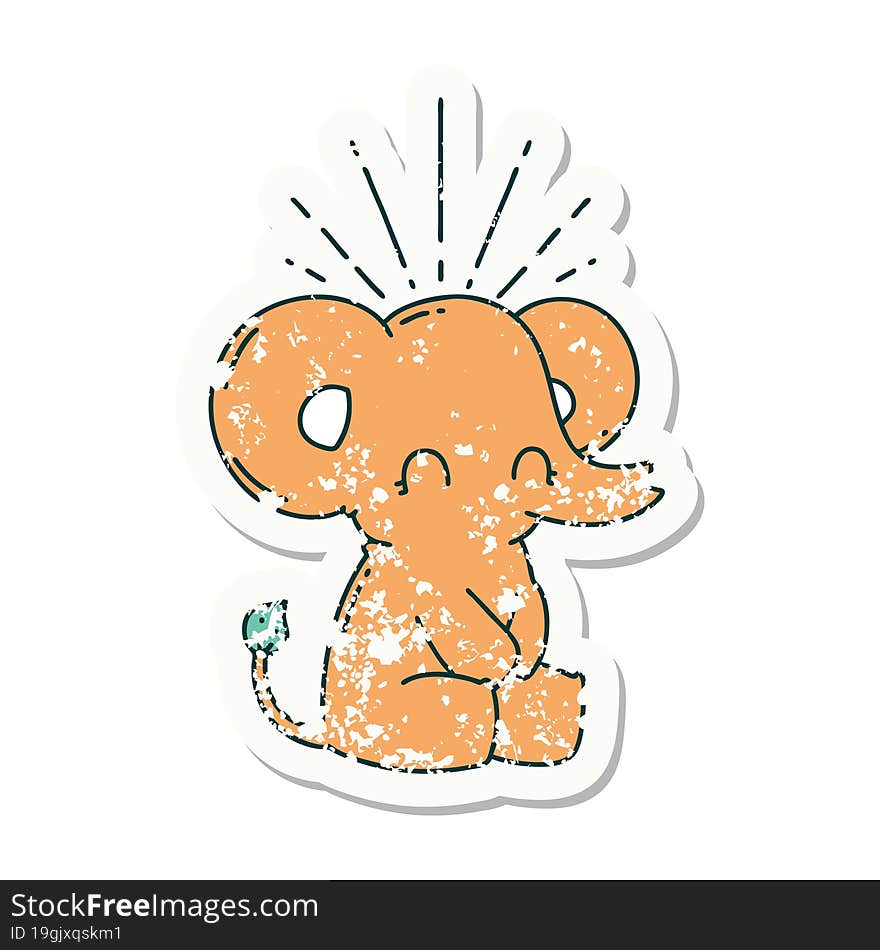 grunge sticker of tattoo style cute elephant