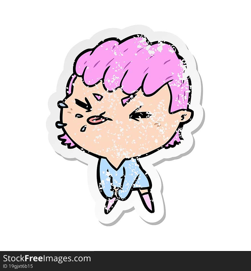 Distressed Sticker Of A Cartoon Rude Girl