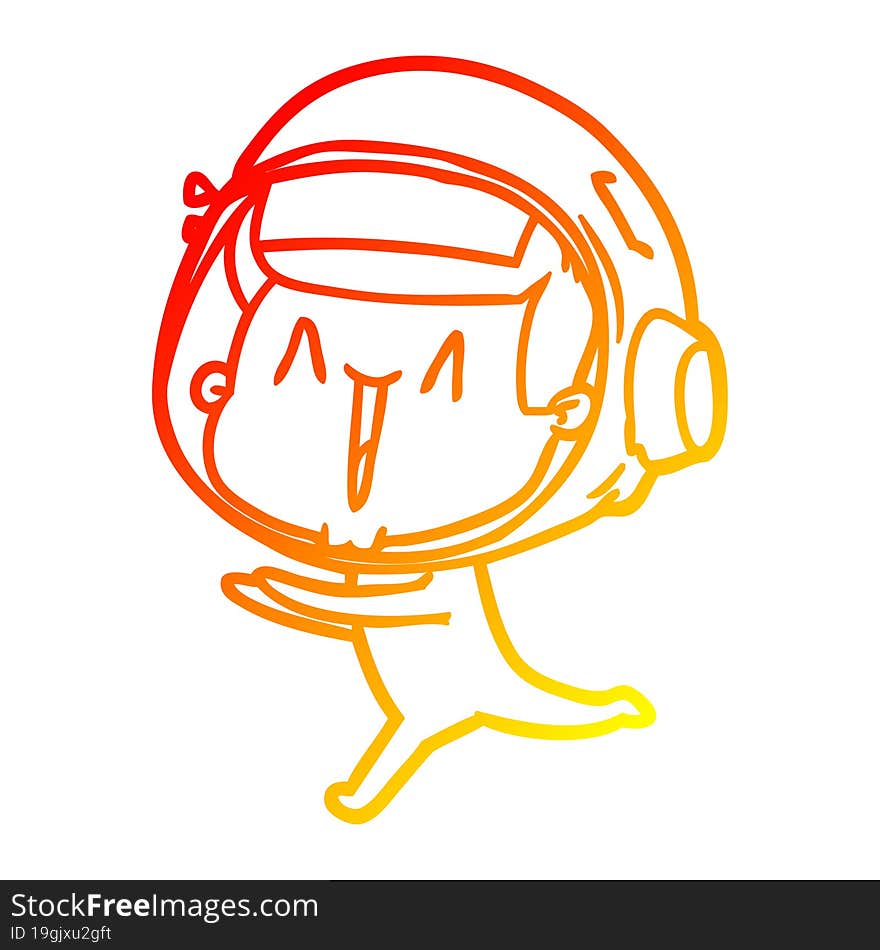 warm gradient line drawing happy cartoon astronaut running