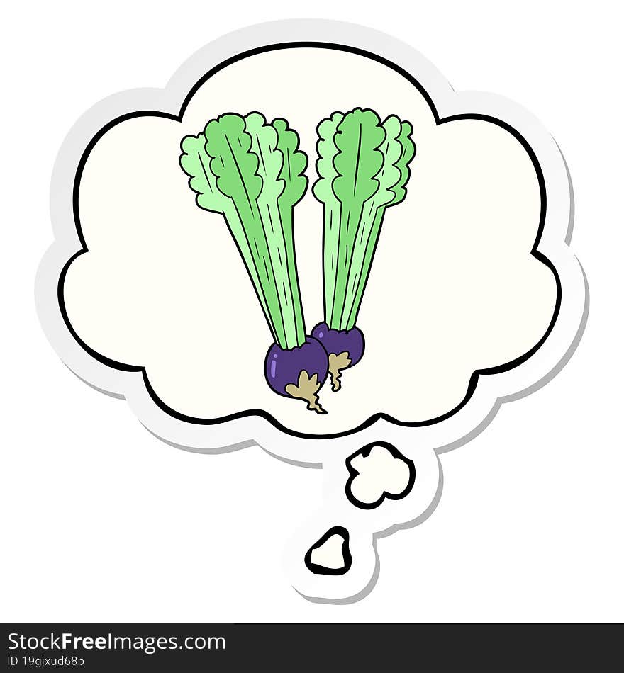 cartoon beetroot with thought bubble as a printed sticker