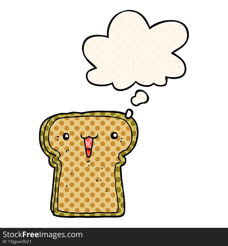 cute cartoon toast with thought bubble in comic book style