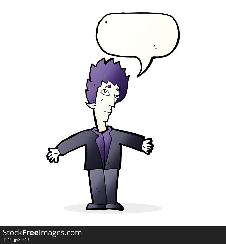 cartoon vampire man with speech bubble