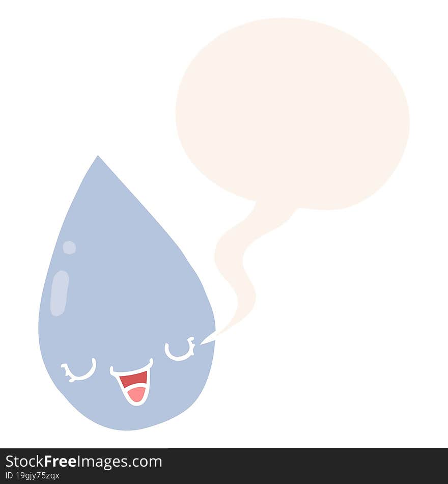 cartoon raindrop with speech bubble in retro style