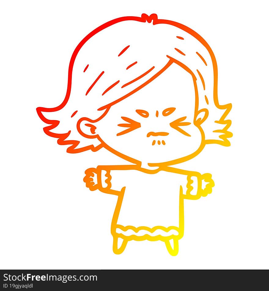 warm gradient line drawing of a cartoon angry woman