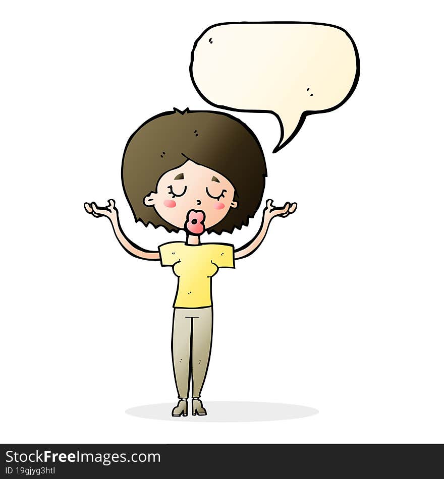 cartoon peaceful woman with speech bubble