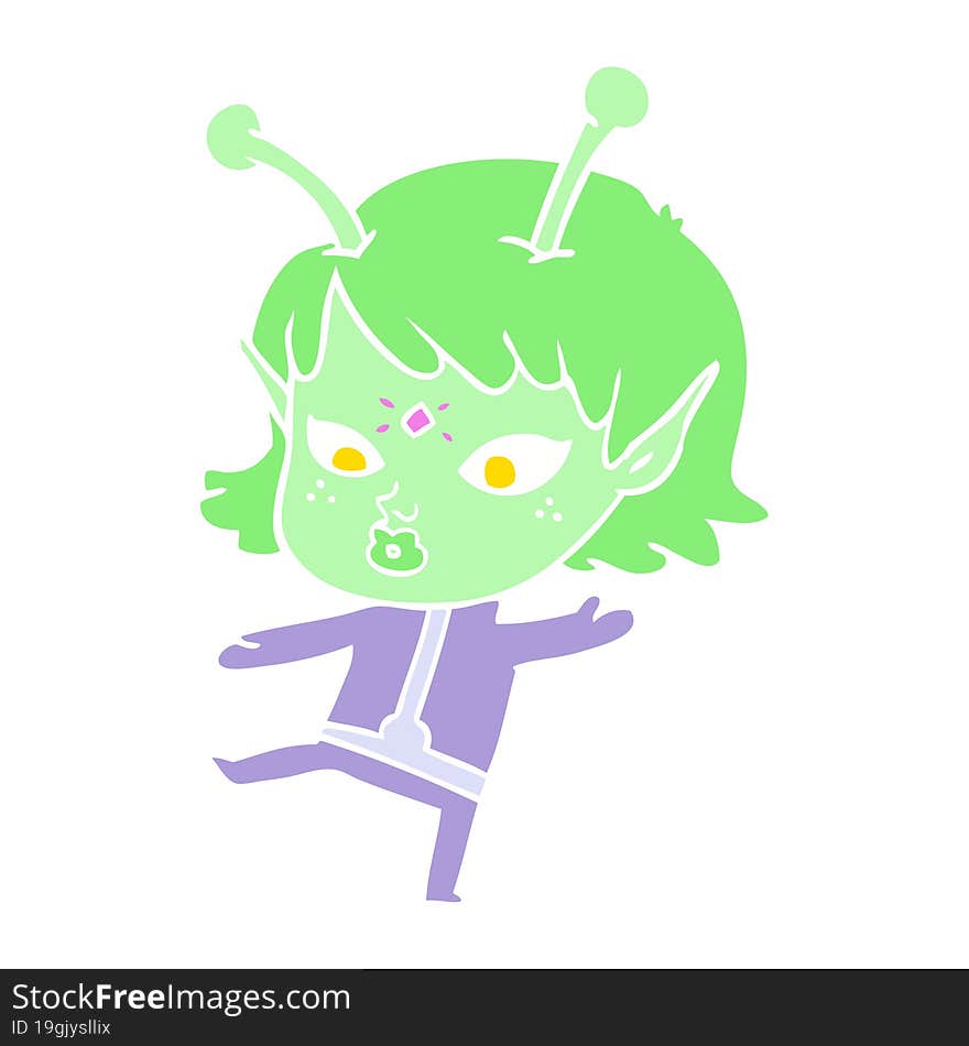 pretty flat color style cartoon alien girl