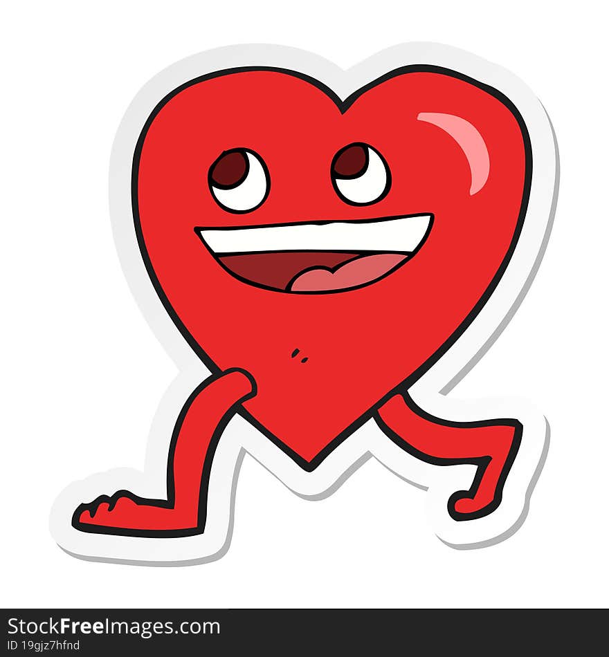 sticker of a cartoon walking heart