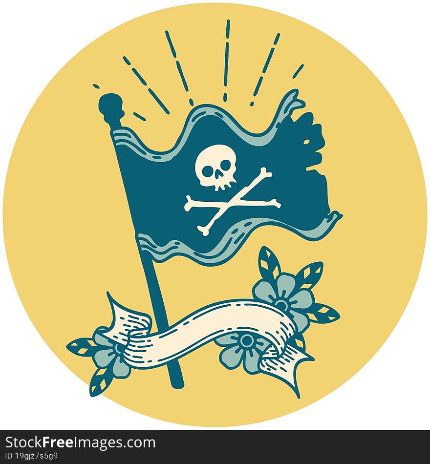 icon of tattoo style waving pirate flag