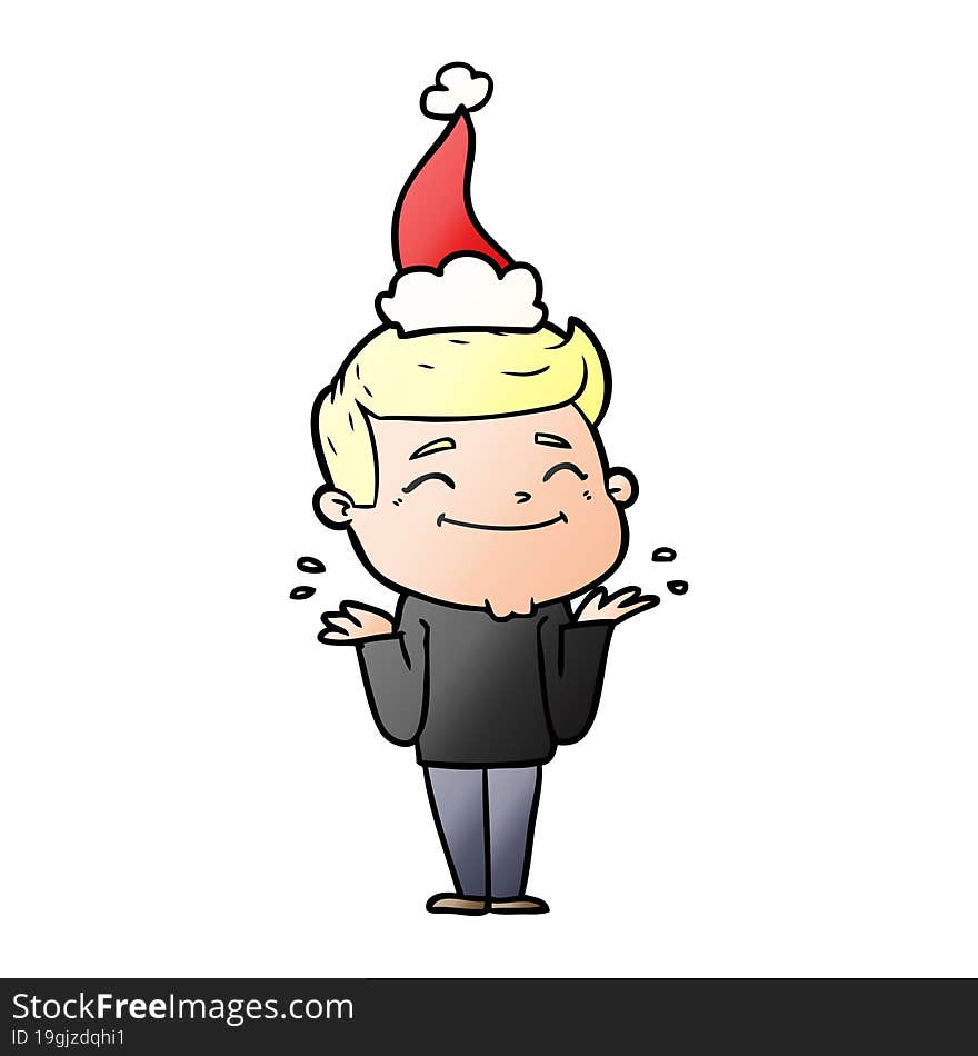 happy gradient cartoon of a man shrugging wearing santa hat