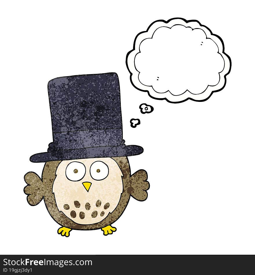 thought bubble textured cartoon owl wearing top hat