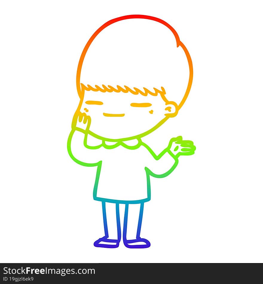 Rainbow Gradient Line Drawing Cartoon Smug Boy