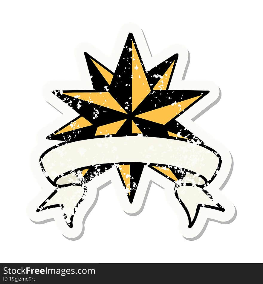 grunge sticker with banner of a star