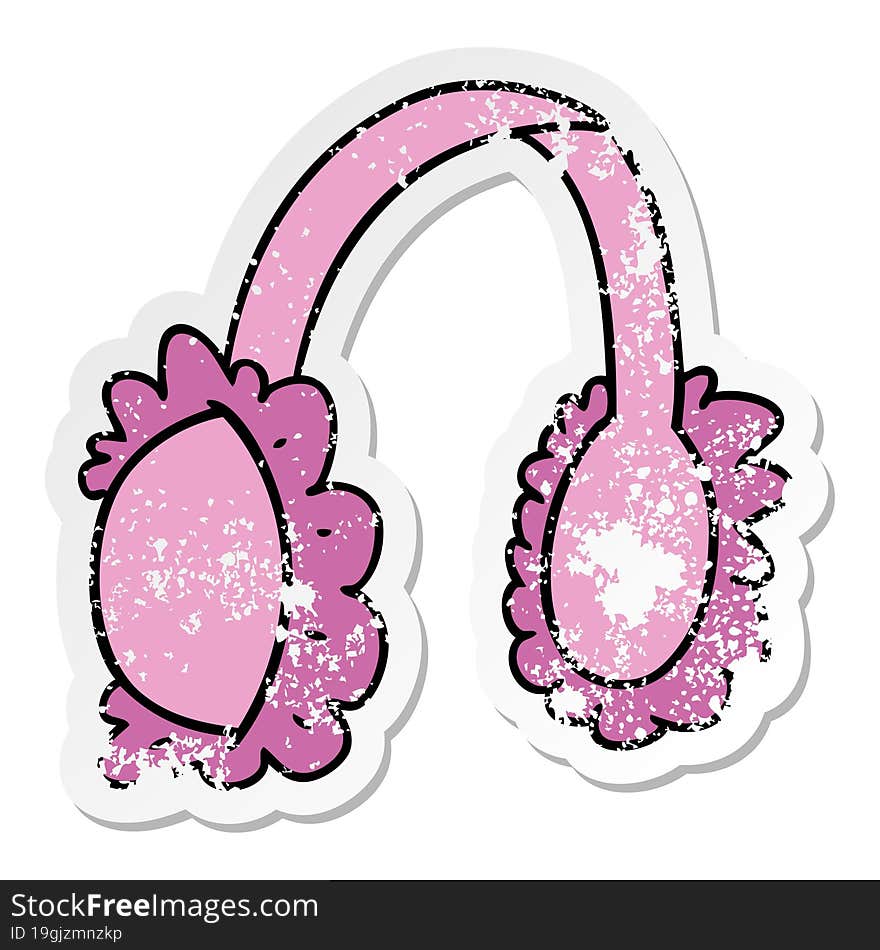 distressed sticker cartoon doodle of pink ear muff warmers