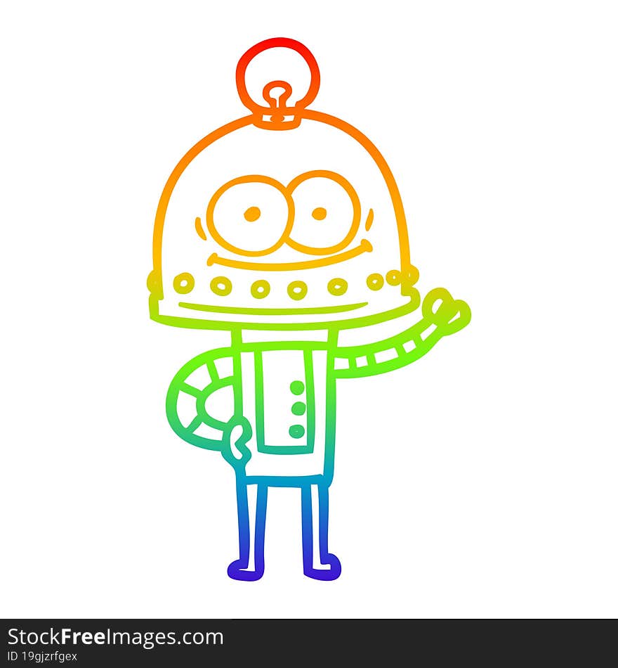 Rainbow Gradient Line Drawing Happy Carton Robot With Light Bulb