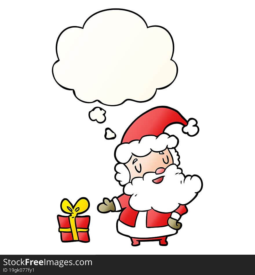 cartoon santa claus and thought bubble in smooth gradient style