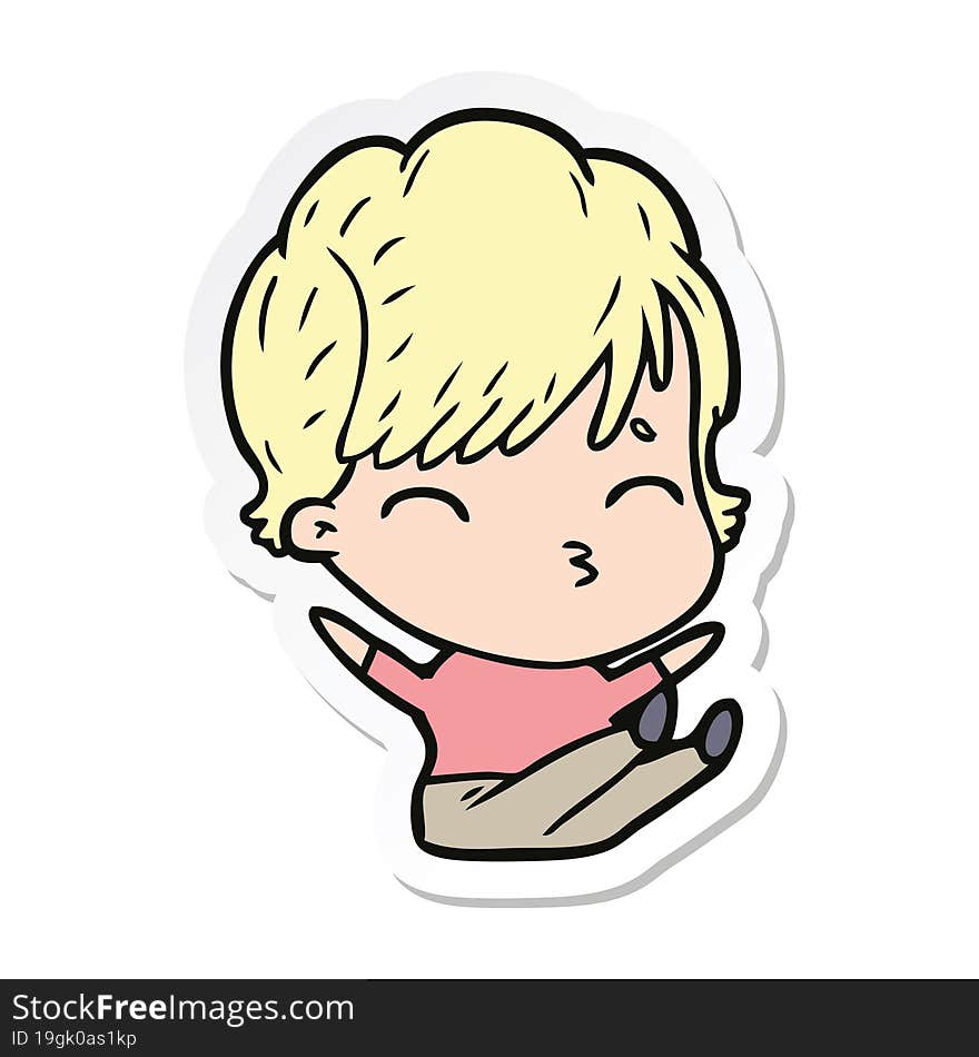 Sticker Of A Cartoon Woman Thinking