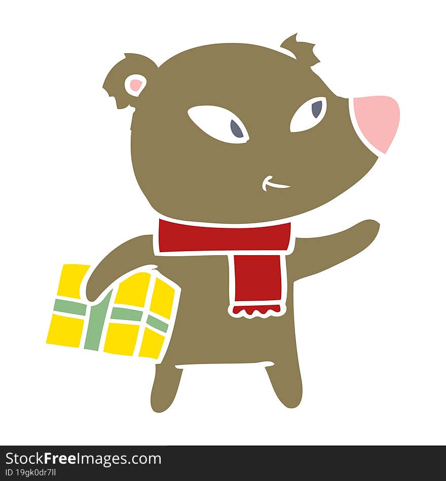 cute flat color style cartoon christmas bear