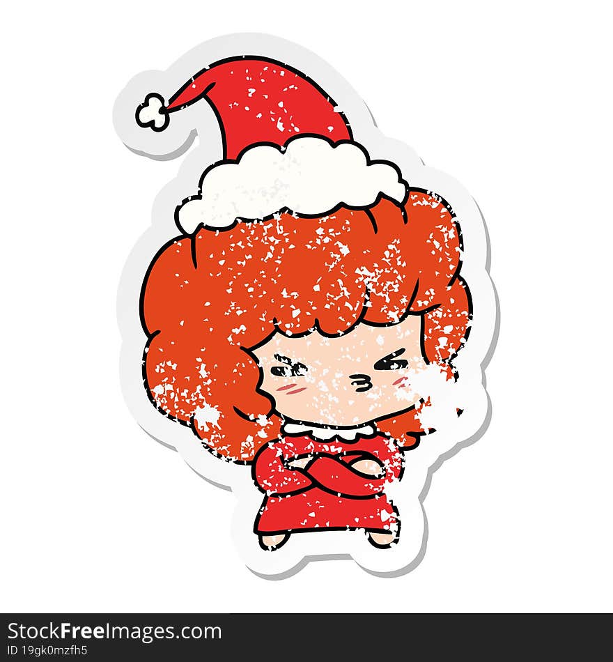 christmas distressed sticker cartoon of kawaii girl