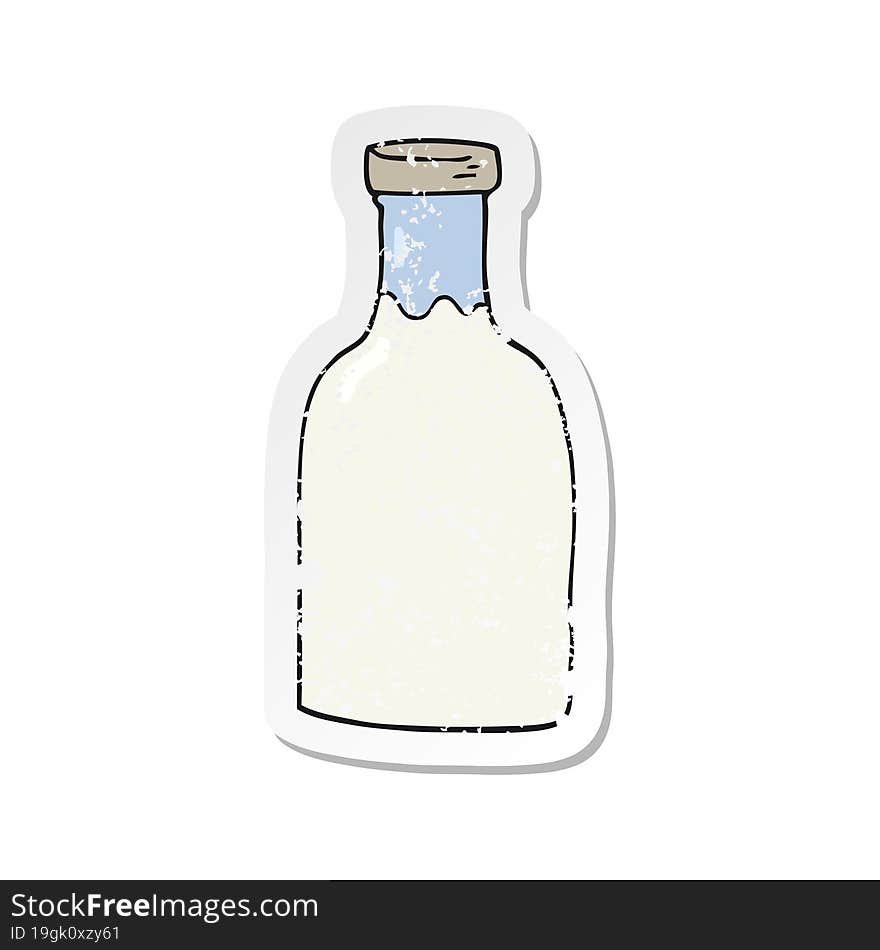 Retro Distressed Sticker Of A Cartoon Milk Bottle