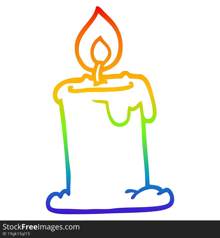 Rainbow Gradient Line Drawing Cartoon Candle Burning