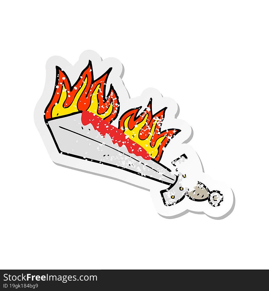 retro distressed sticker of a cartoon flaming sword