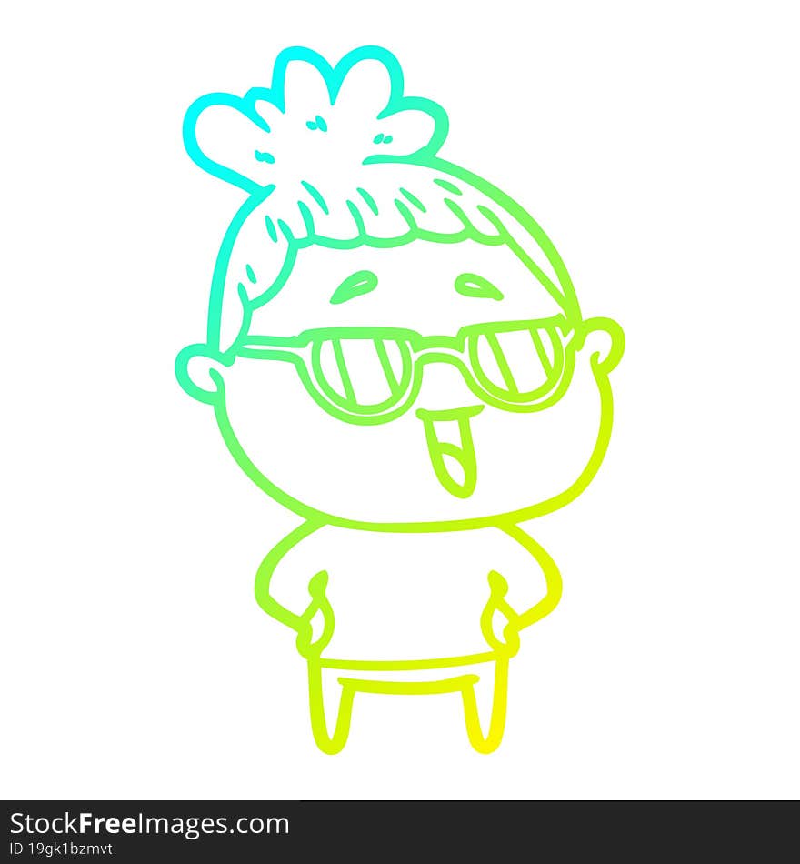 cold gradient line drawing cartoon happy woman wearing spectacles