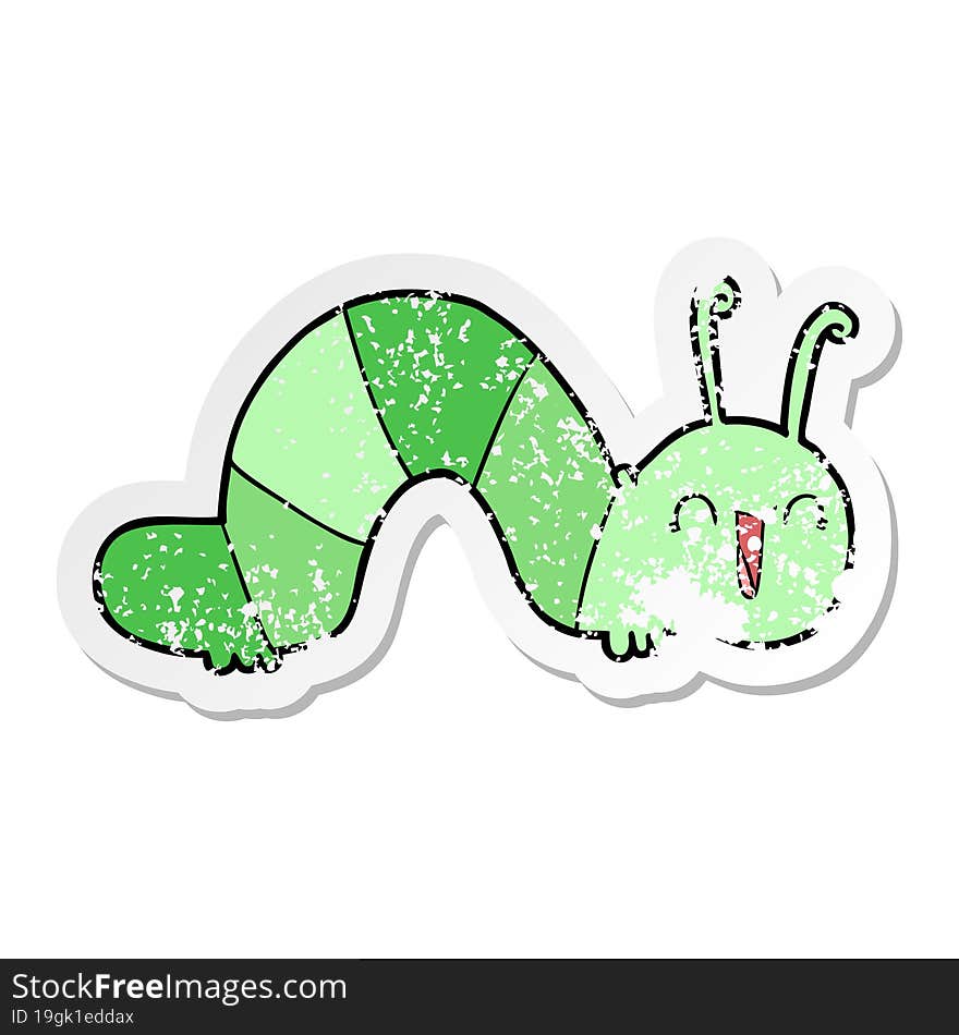 Distressed Sticker Of A Cartoon Happy Caterpillar