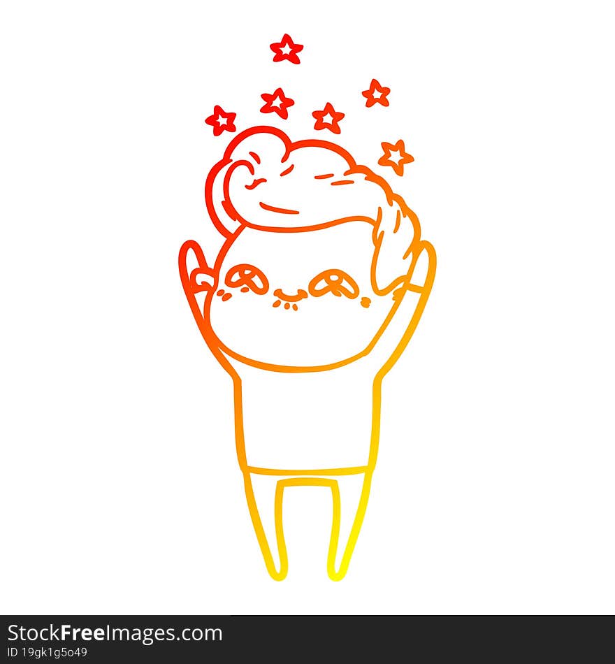 warm gradient line drawing of a cartoon excited man