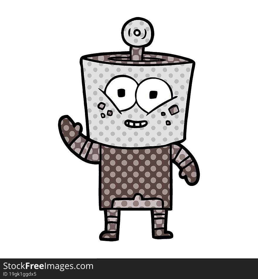 happy cartoon robot waving hello. happy cartoon robot waving hello