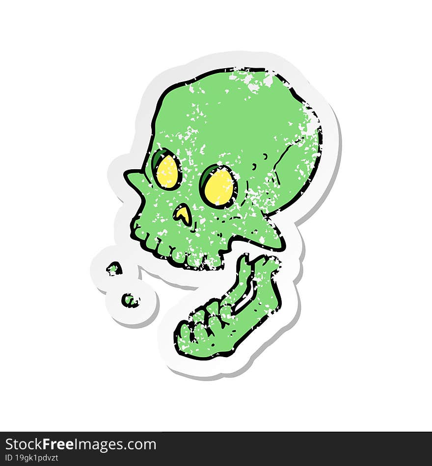 retro distressed sticker of a cartoon laughing skull