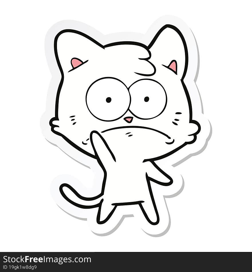 sticker of a cartoon nervous cat